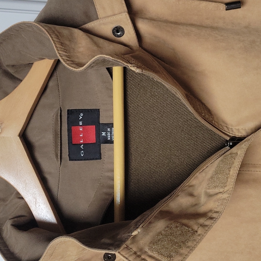 Gallery Taupe Microsuede Removable Lining With Hood Coat/Jacket, Size S - Picture 2 of 14